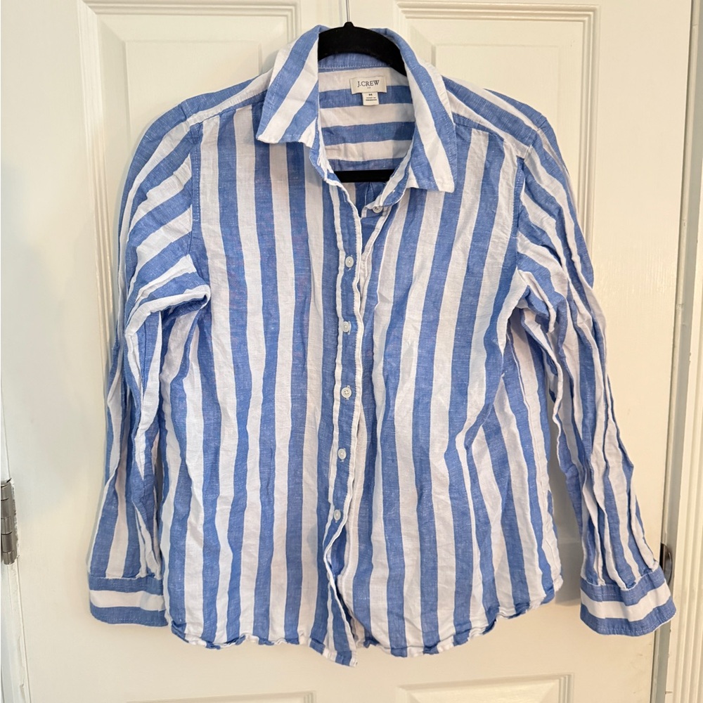JCrew Factory Women’s Linen Button Up size Medium Red White
